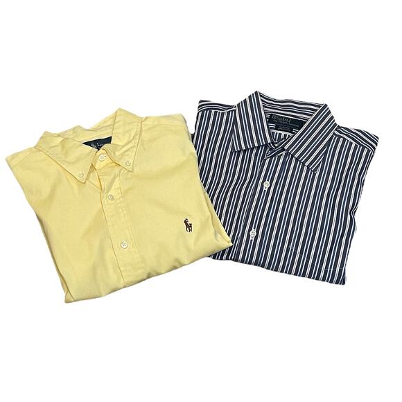 Lot of 2 Ralph Lauren Mens Shirt 34/35 16.5 Classic Button Up Preppy Striped - Picture 1 of 8